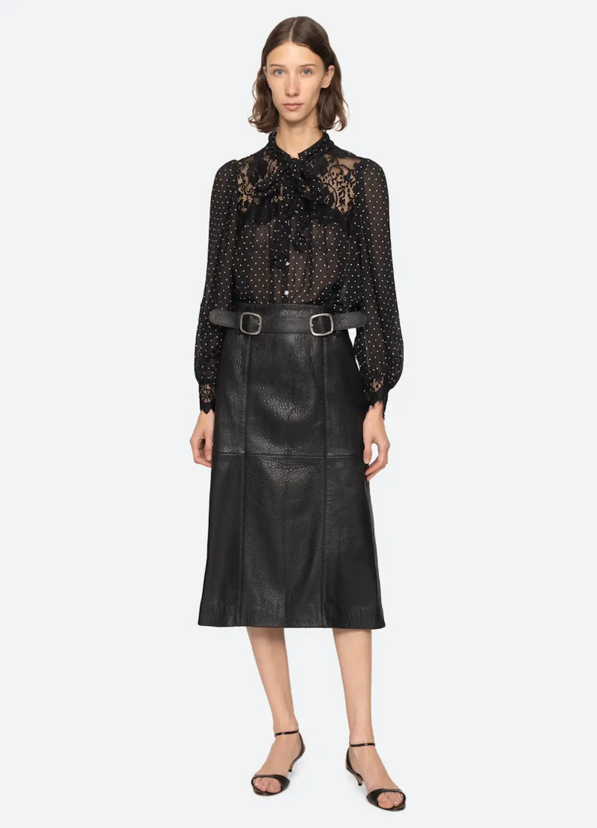 Gwen leather belted midi skirt SEA New York BEBE Concept 