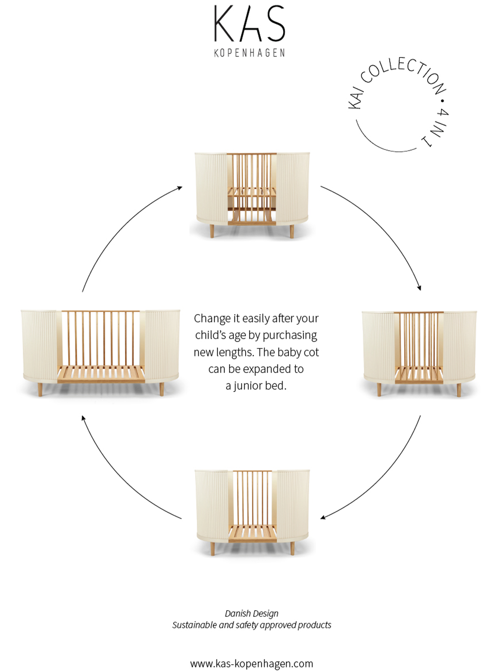 Łóżeczko rosnące z dzieckiem Kai Kas Kopenhagen BEBE Concept 