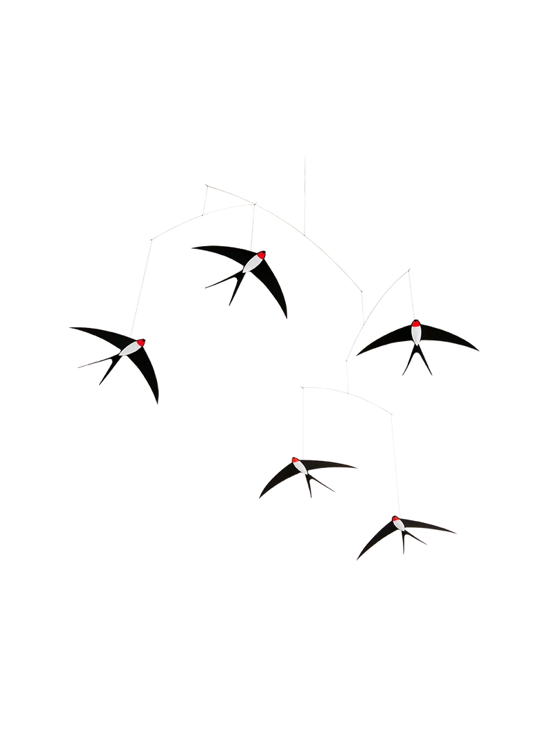 kontrastowy mobil z jaskółkami Flying Swallows Flensted Mobiles BEBE Concept 