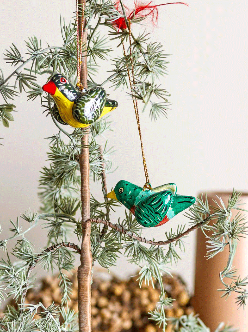 Zestaw ozdób choinkowych z paper mache Carmela Birds Bloomingville BEBE Concept 