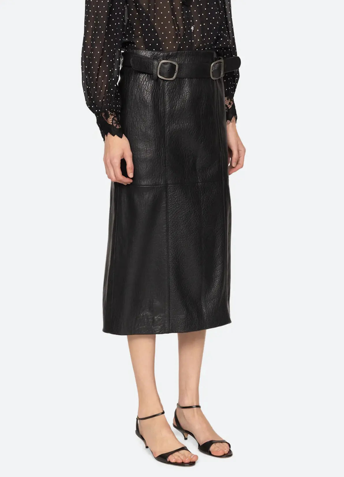 Gwen leather belted midi skirt SEA New York BEBE Concept 
