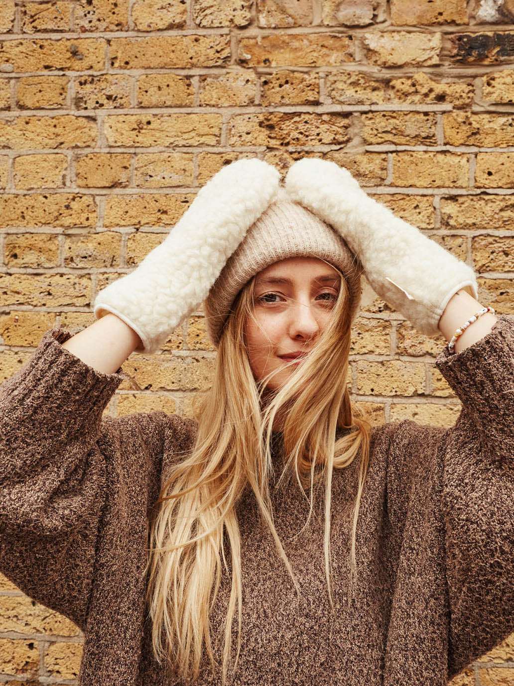 Merino wool gloves for adults MILK