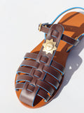 Skórzane sandały Fisherman DARK BROWN/BLUE TOUCH SUN