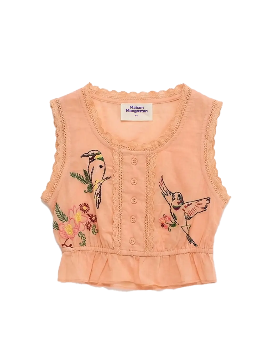 Birds Embroidered Ruffle Top Orange Maison Mangostan BEBE Concept 