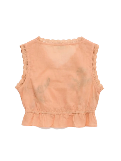 Birds Embroidered Ruffle Top Orange Maison Mangostan BEBE Concept 