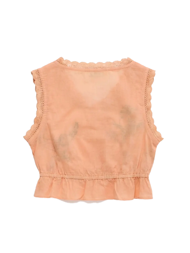 Birds Embroidered Ruffle Top Orange Maison Mangostan BEBE Concept 