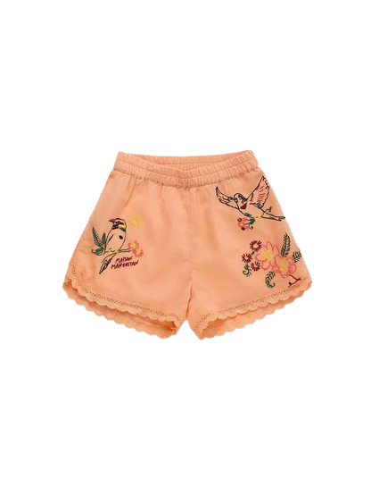 Birds Embroidered Shorts Orange Maison Mangostan BEBE Concept 