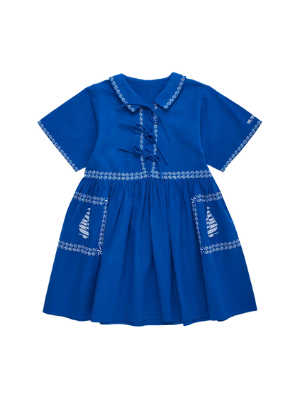 Barcos Embroidered Dress Blue Maison Mangostan BEBE Concept 