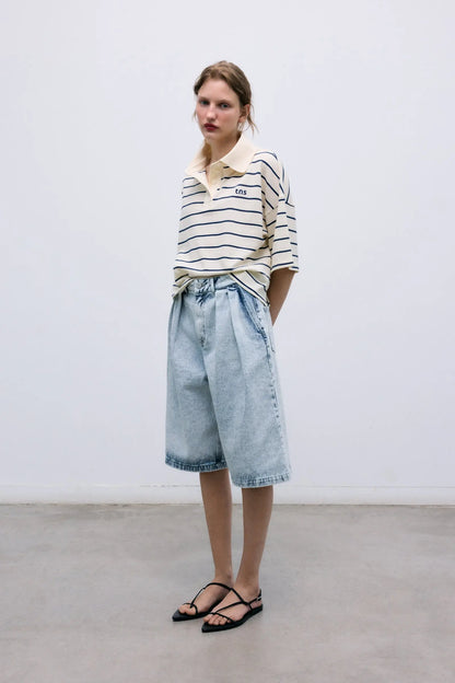 Acacia Woman Polo Ecru Stripes The New Society BEBE Concept 