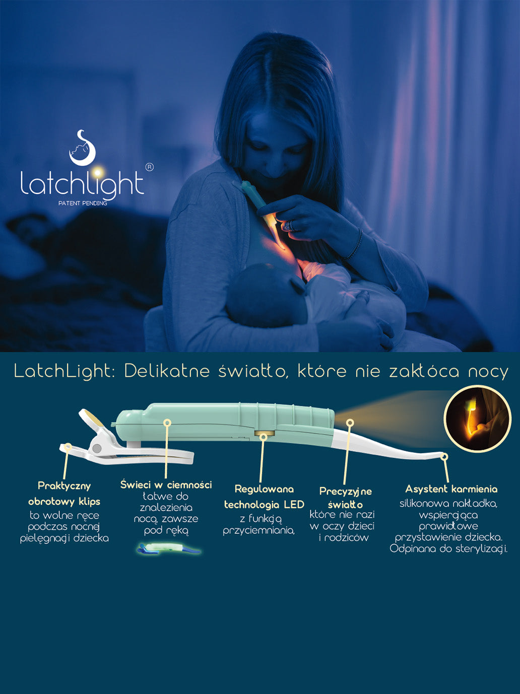 Lampka nocna z klipsem nie zaburzająca fazy snu LatchLight BEBE Concept 